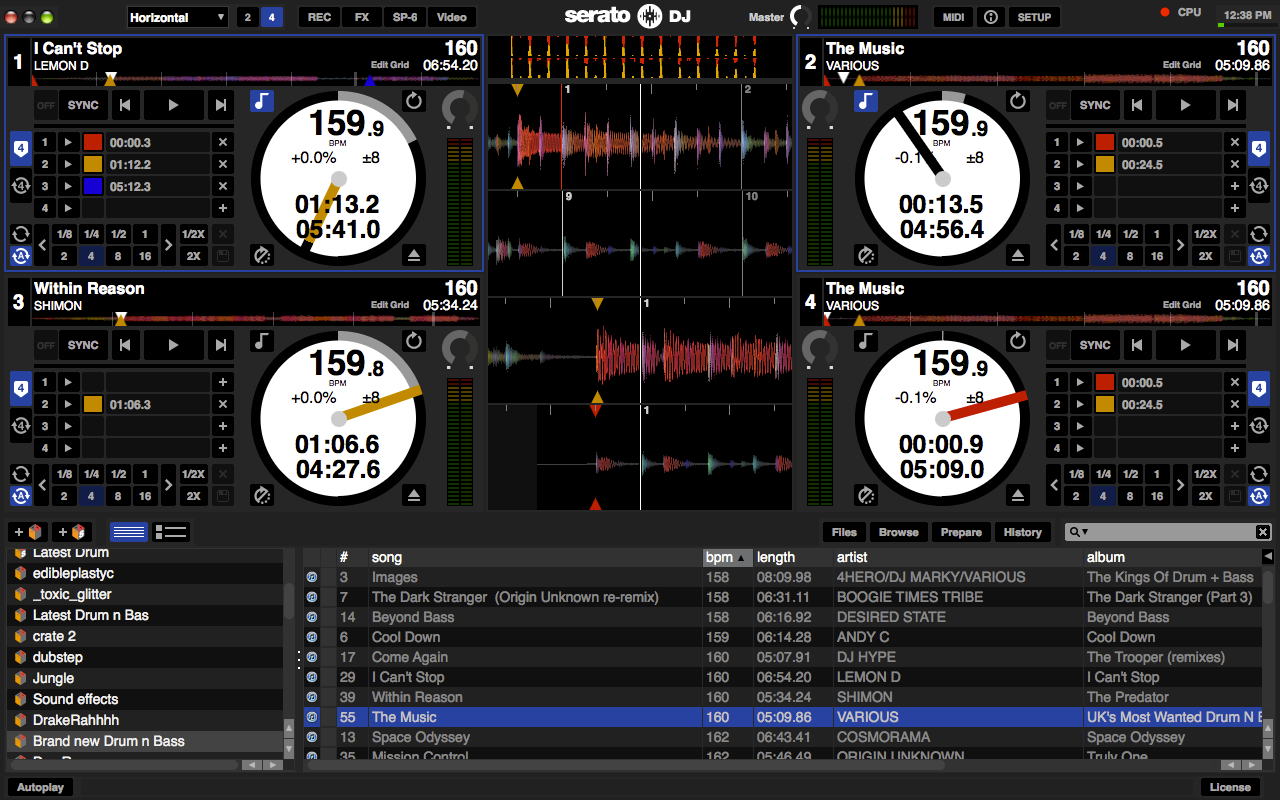 Four deck horizontal waveform view