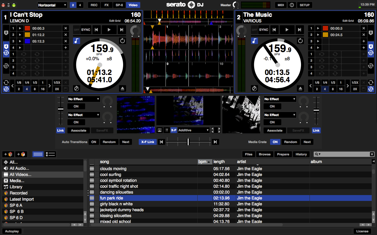 Two deck horizontal waveform view with Video plugin