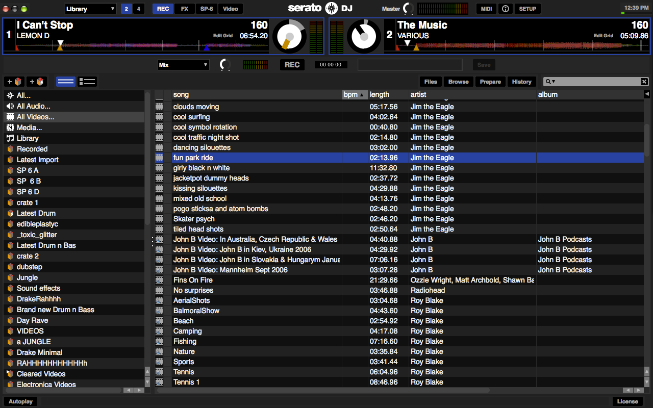 Two deck library view with record panel